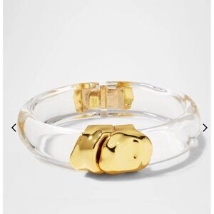 Alexis Bittar Molten Lucite Gold Hinged Cuff Bracelet Clear Transparent Statemen